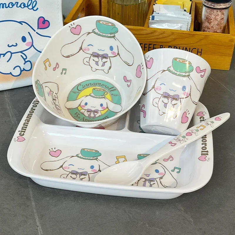 Sanrio Cinnamoroll kawaii Tableware Anime Fruit Bowl Sauce Dish Dinner Plate Cups Kids Baby Melamine Safe Feeding Dishes