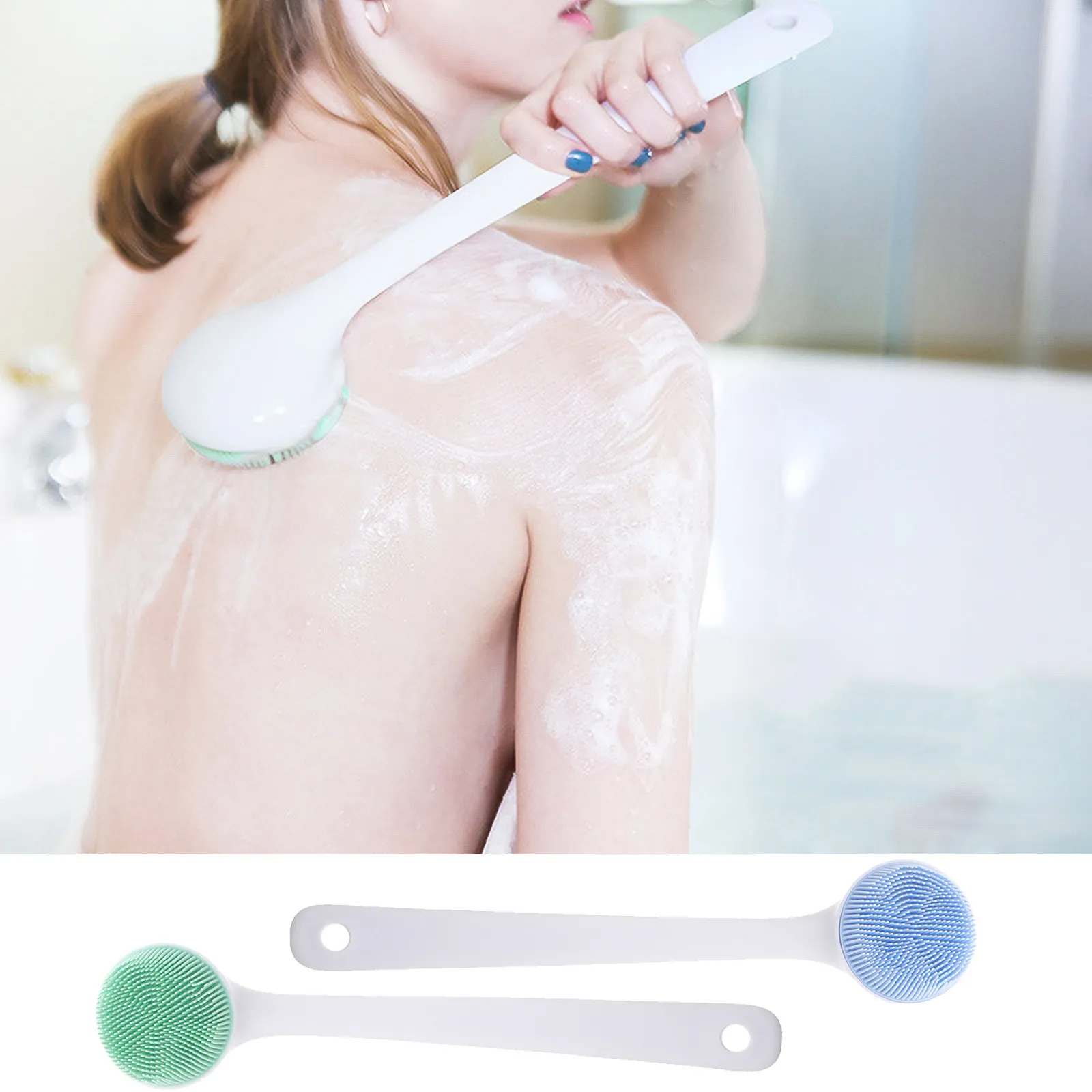 

Набор из 2 силиконовых щеток для душа с длинной ручкой: глубокое очищение, отшелушивание и массаж для тела