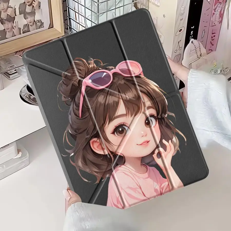 

Чехол для планшета «Девушка в розовой рубашке» для iPad Pro 11-го, 10-го, 9-го, 8-го, 7-го поколений, 12.9 дюймов, Mini 6, 7, Air 4, 5, M3, M2, 1, 2, M4, 11 дюймов, Pro 2025