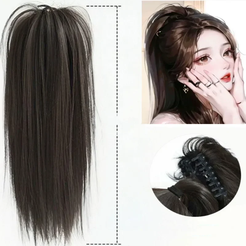 Korean Horsetail Wig Female Half Tied Ponytail Braid Simulation Hair Grab Clip Chicken Hair Wig Piece Fountain Ponytail Braid