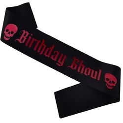 Birthday Ghoul with Skulls black Sash October fall autumn Halloween Gothic Goth Birthday party bday decoration gift Photo prop