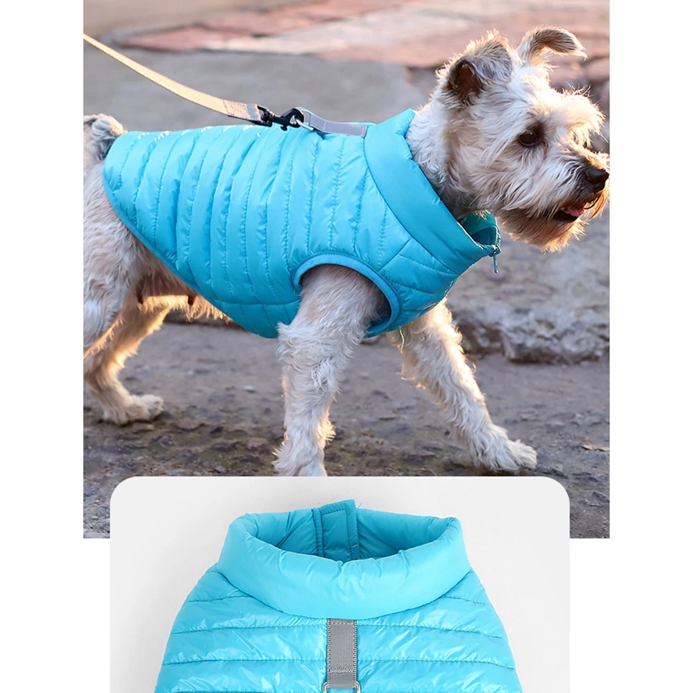 Winter Clothes Puffer Vest Dog Jacket Ultra Thin Zip Up Wind Breaker with Dual D Ring Leash Waterproof Big Dogs Sweater Coat