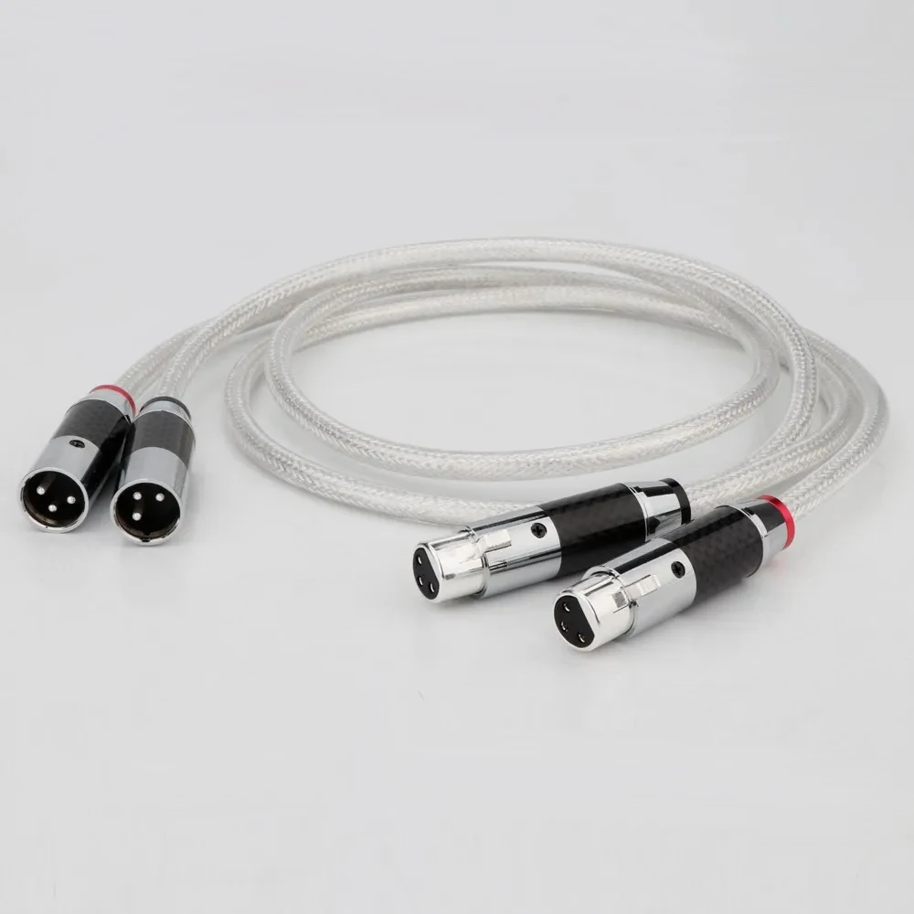 HIFI 99.998% Pure Silver Carbon Fiber XLR to RCA Cable 18AWG Interconnect Solid PSS Pure Silver Core Silver-Plated Plug