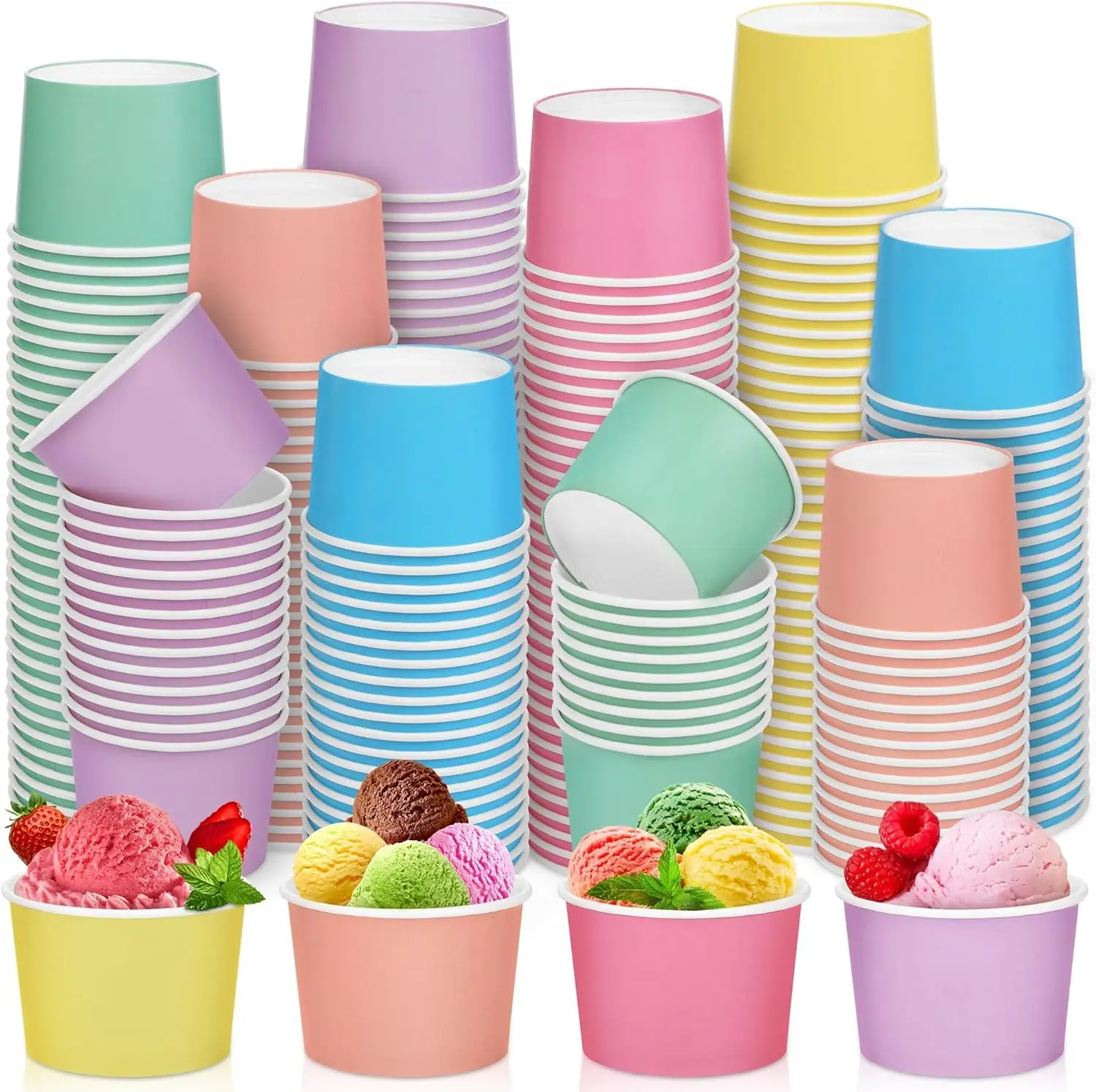 

300 Pack Paper Ice Cream Cups 8oz Paper Snack Ice Cream Bowls Disposable Dessert Bowls for Hot or Cold Food Party Suppli