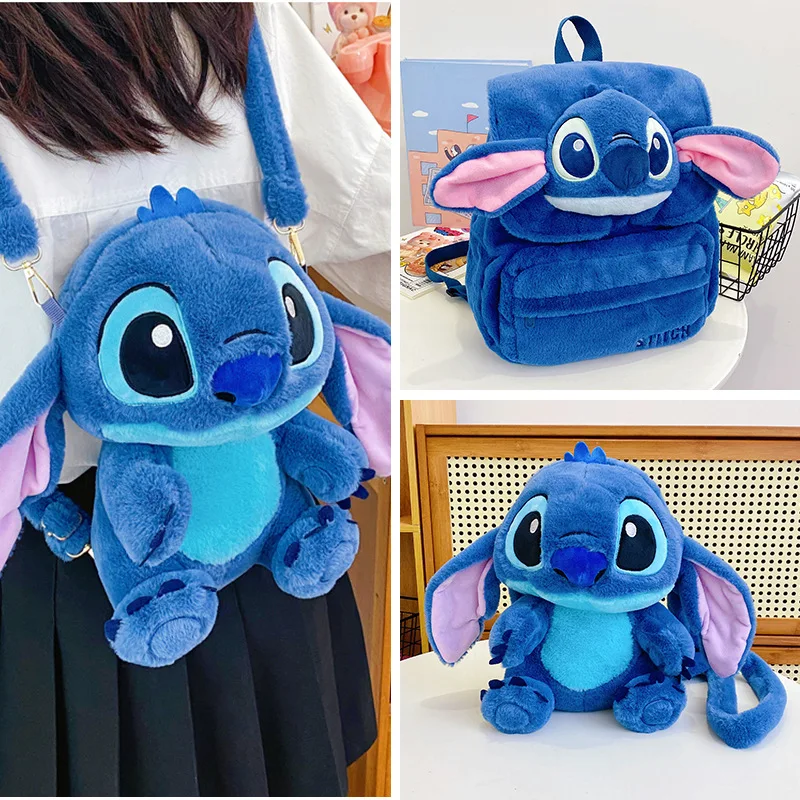 Sac à dos Disney Stitch pour filles, sac à bandoulière Kawaii, sac à dos mignon, sac à bandoulière double initié, poudres de rangement, jouet Anime, cadeau