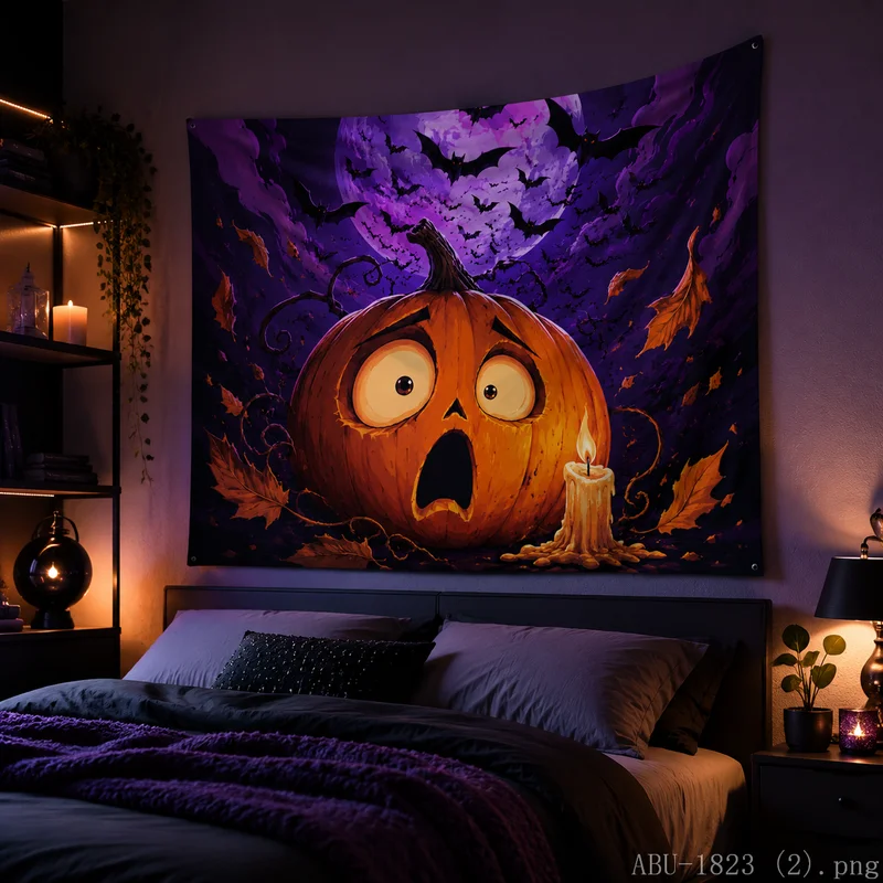 VIKAMA Horror Jack-o-lantern Tapestry Dark Halloween Storm Wall Art for Bedroom Party Decoration