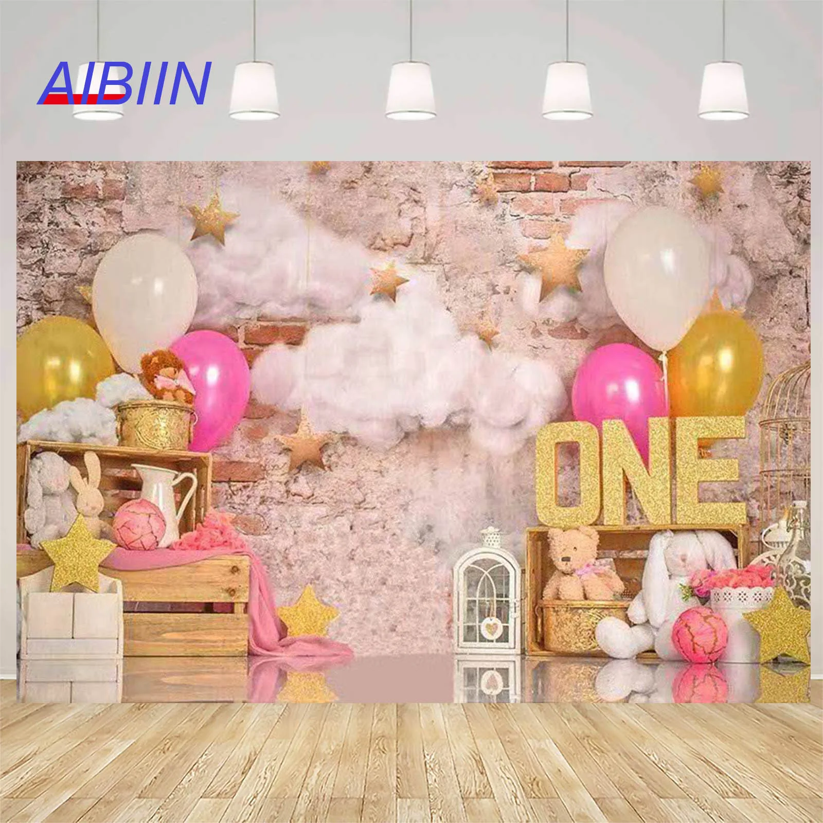 

Boy Girl 1st Birthday Photography Background Cake Smash Blue Pink Balloons Retro Backdrop Party Decor Kids Portrait Photo Studio