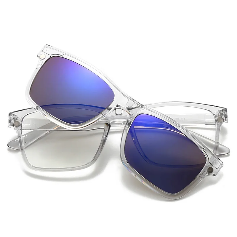 Magnetic Clip-On Sunglasses Polarized Light Multiple Lens Pieces Transparent Grey Glasses Colorful Transparent Grey Smooth