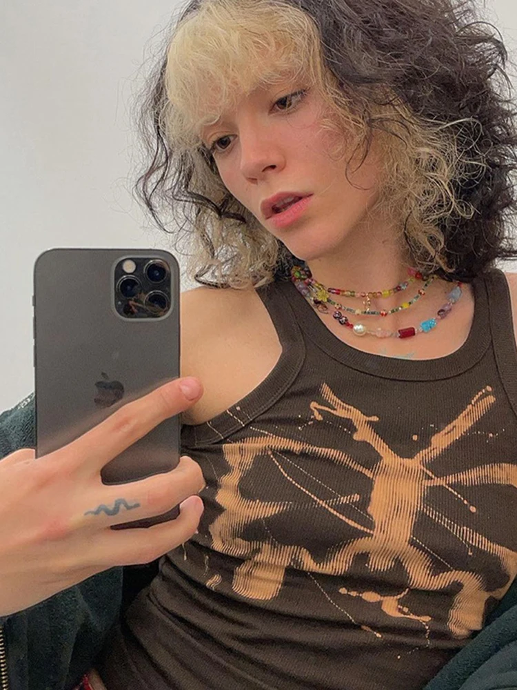 

Printed Sleeveless Graphic T Shirts Y2k Aesthetic Clothes Crop Top Streetwear Tanks