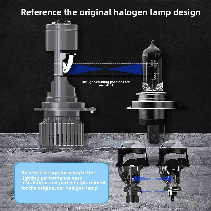 レンズ付き車載LEDヘッドライトGT4、H4遠近一体型、12V24Vバイク用レーザーライト