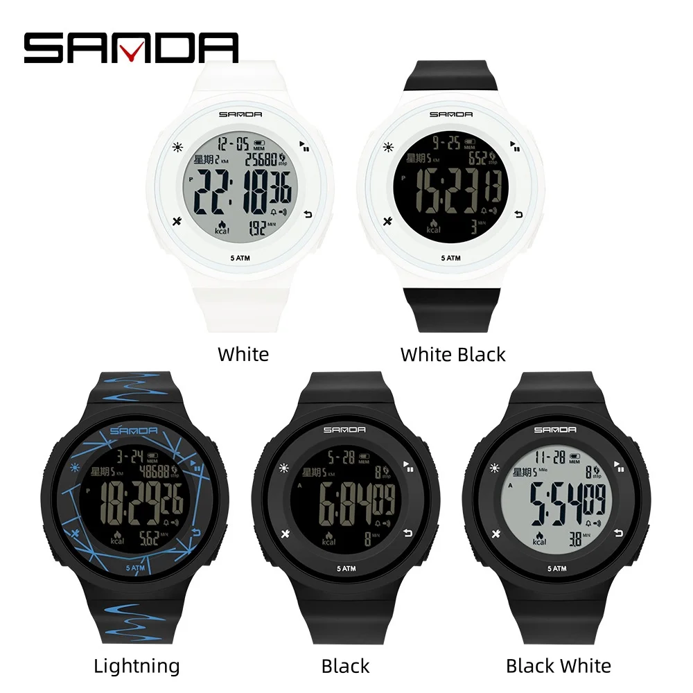 SANDA 2142 Electronic Watch Men Creative Simple Outdoors Watches Luminous Date Chronograph Digital Silicone Male Wristwatches