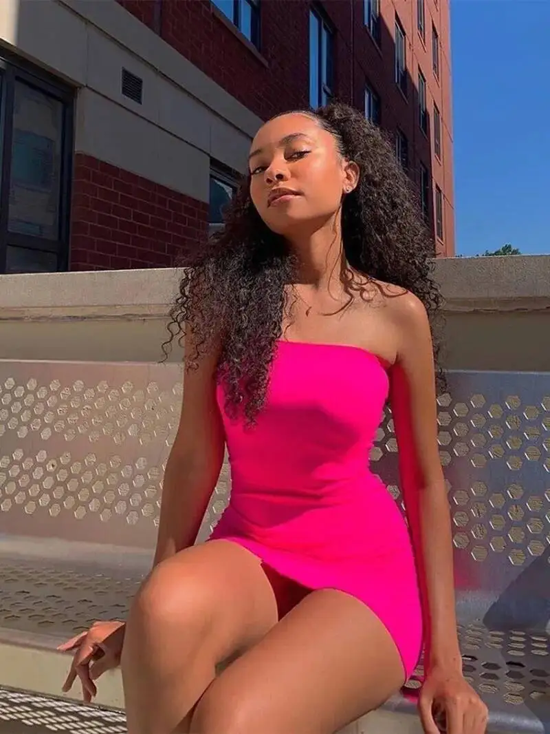 

Сексуальное облегающее платье без бретелек с открытыми плечами розового цвета, женское тонкое мини-платье с открытой спиной, клубное вечернее платье, модный женский топ RD64