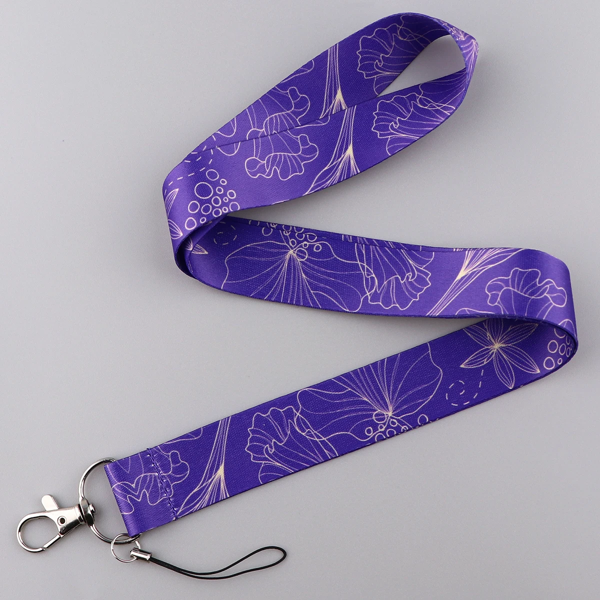 Flowers Purple Lanyards Keychain DIY Cell Phone Straps USB ID Card Badge Holder Keyring Belt Strap Hanging Rope Lariat Keycord