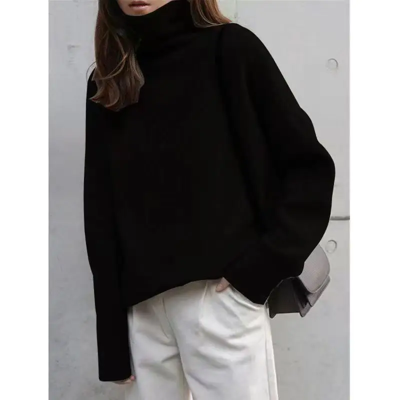 Thickened High-Neck Pullover Sweater - Soft & Chewy, Slouchy Loose Fit, Minimalist Versatile Style, Warm & Cozy