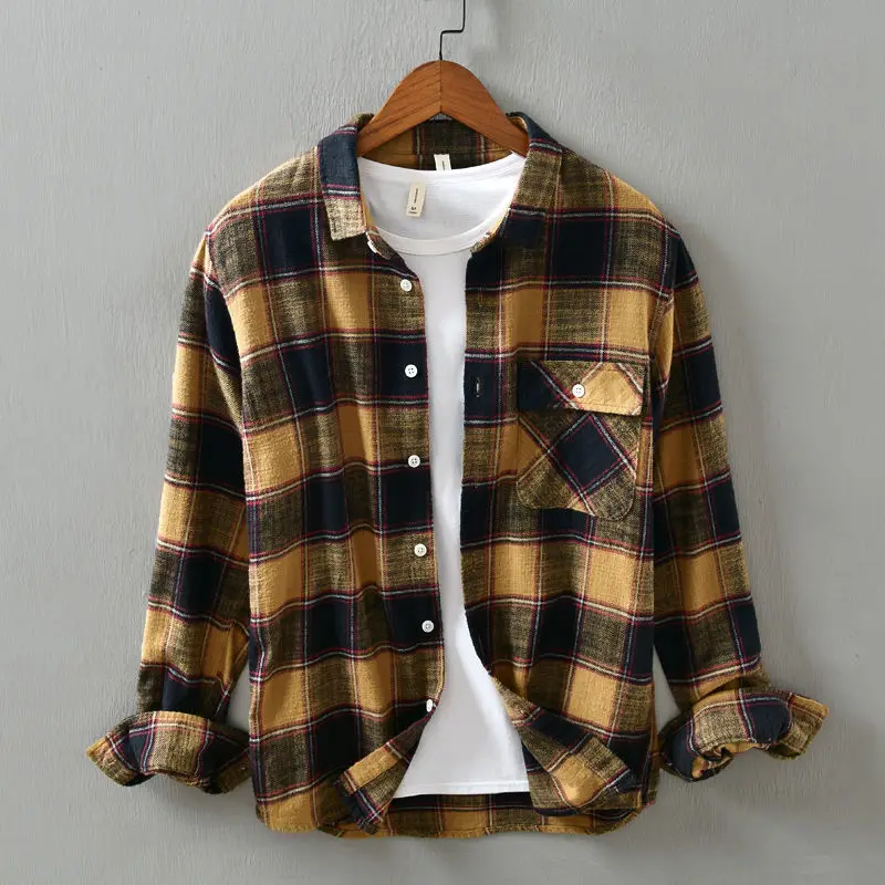 

Fall 2024 Men's Shirts Pattern Plaid Long Sleeve Famous Street Shirts Male Clothing Tops Fashion Lapel Button-Up Blouses P95