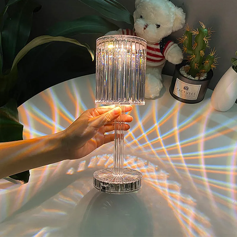 LED Night Light Crystal Lamp Projection USB Rechargeable Touch Color Changing Room Decoration Atmosphere Table Lamp