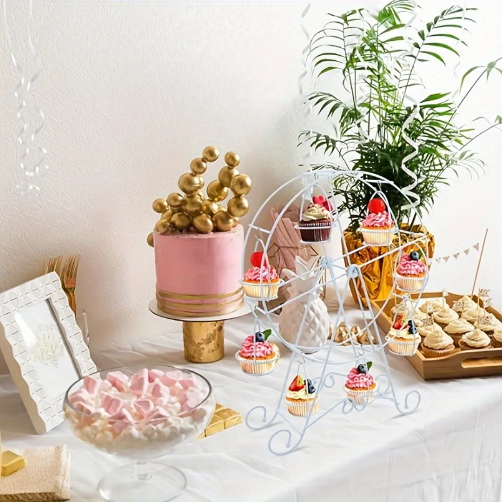 Ferris Wheel Cupcake Stand 8-Cup Rotating Metal Cake Display Stand Desktop Decoration 360 Degree Rotatable Dessert Tray