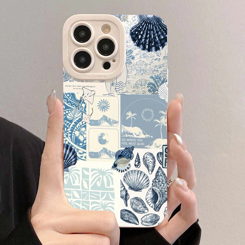 Ocean Creative Coastal Seashell Seaweed Pattern Phone Case For iPhone 18 17 16 15 14 13 12 11 Pro Max Mini XS XR 7 8 Plus Cover