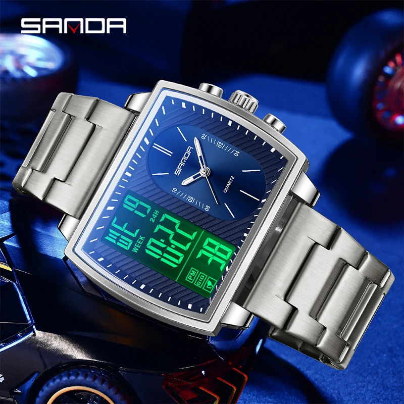 6238 movimento duplo 2 tempo esporte relógio de pulso dos homens à prova dwaterproof água relógios eletrônicos montre homme à prova de choque digital relógio masculino 2229