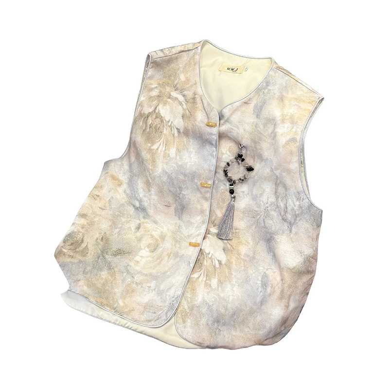 Ele Chinese Sle Bloemenprint Damesvest Veelzijdige Zomer High-End Faionable Commuter Sle Katoenmix Jaet