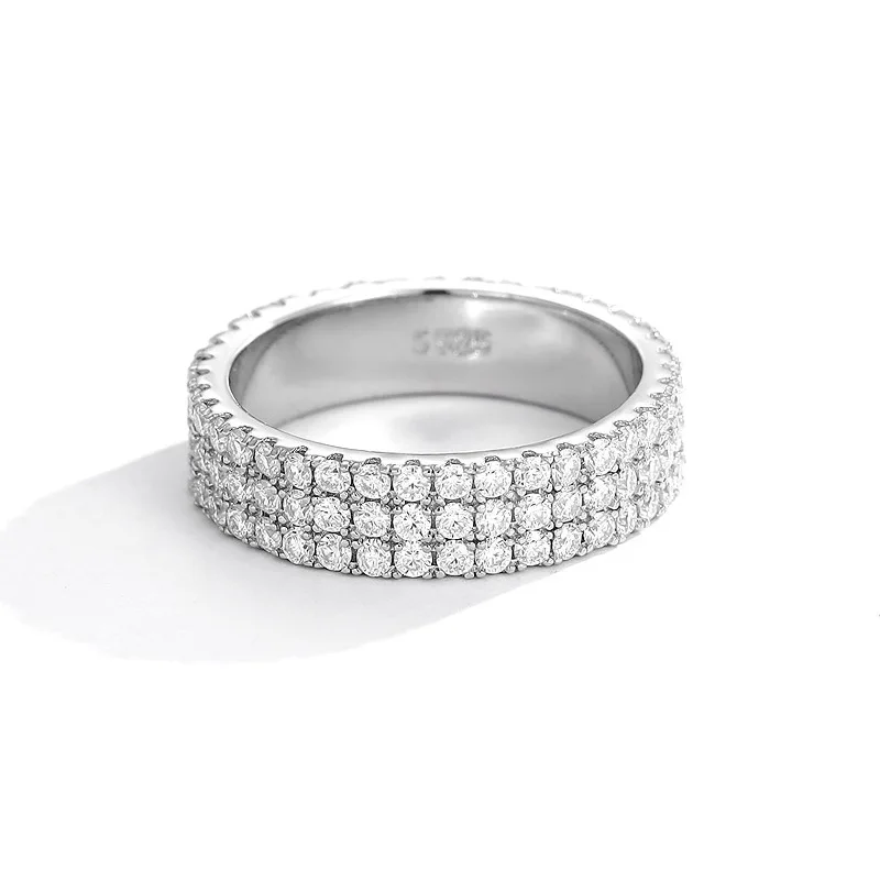 Smyoue 18k Vergoldeter 1,5mm Voll-Moissanit-Ring für Damen Luxuriöser 3-Halo Hochzeits-Stapelring 100% S925 Sterling Silber 5mm