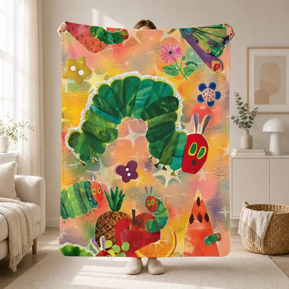Classic Childrens Book Character The Very Hungry Caterpillar Throw Soft Plush Flannel Throw Blanket Sofa Bed Travel Home Decor