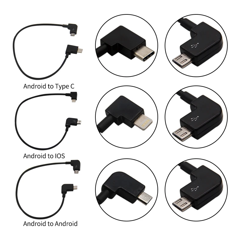 ​Micro USB to Lightning/Type C/Micro Line Data Cable for DJI Spark MAVIC Pro/MAVIC Air/Mavic 2/Mini SE Control iPhone/Pad