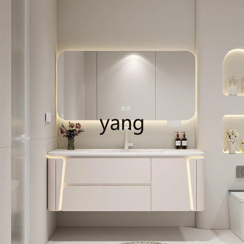 

LHY new rock slab hot bending integrated basin bathroom cabinet combination oak paint bathroom washstand
