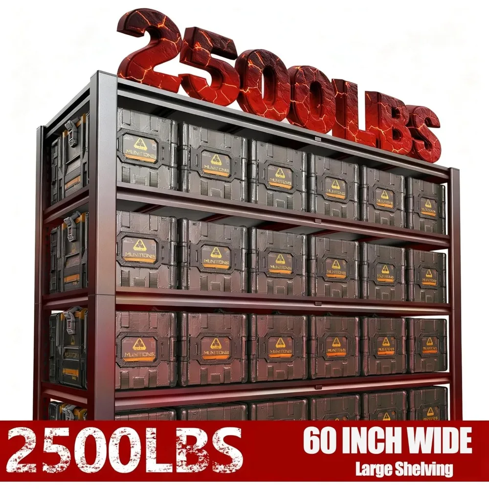 84.3インチ高さのトート収納ラック、2500ポンド耐荷重、5段メタルシェルフ、調節可能なパントリーシェルフユニット、幅60インチ×奥行き24インチ×高さ84.3インチ - 収納棚