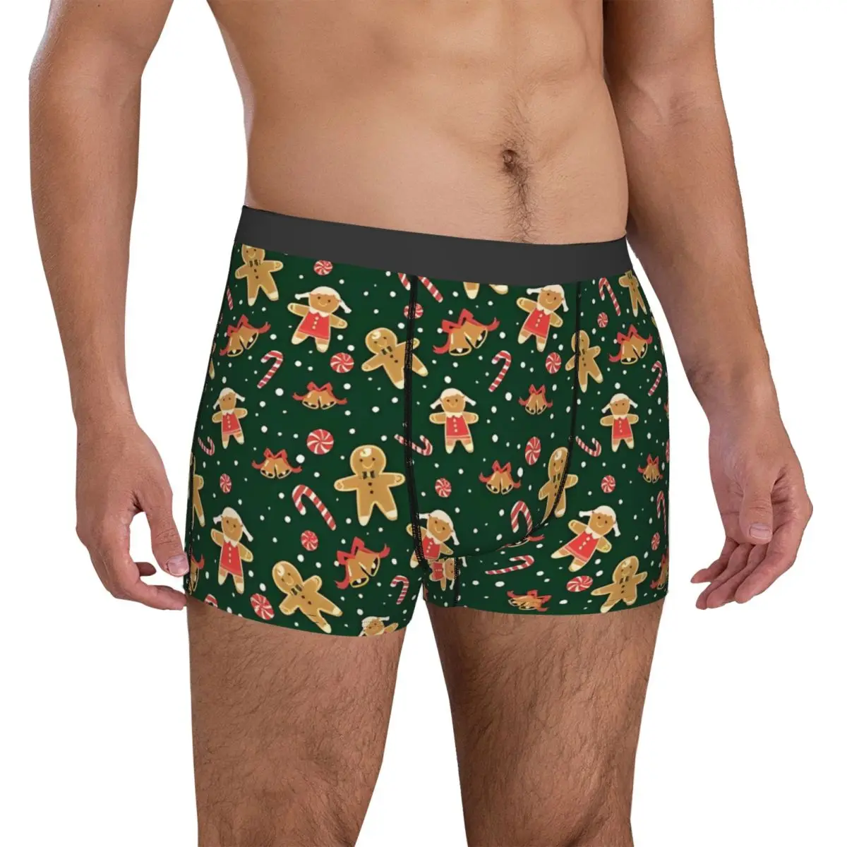 Adorable Christmas Cookie Gingerbread Underwear Candy Cane Males Underpants Stretch Boxer Shorts Hot Shorts Briefs Plus Size