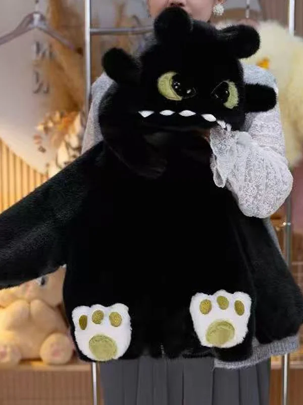 

Girls Winter Thiened Long Sve Warm Fce Children's Outerwear Cute Cartoon Design No Teeth Bear Sweater Coat for Kids