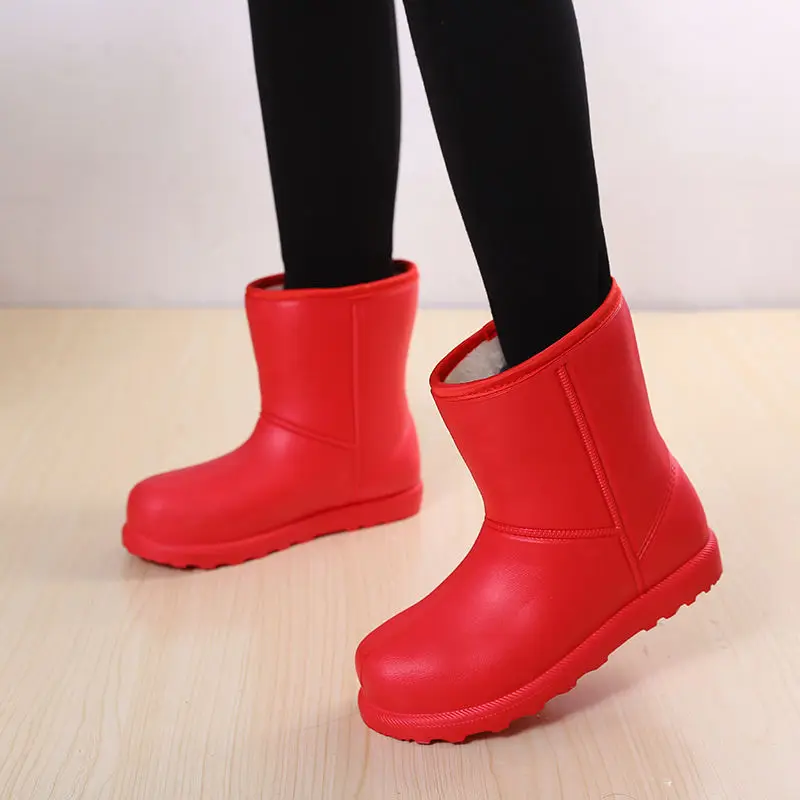 Women Shoe Suede Waterproof Rain Boot Women Winter Warm Washing Car Kitchen Rubber Boots Platform Snow Boot Comfort Cotton Shoe