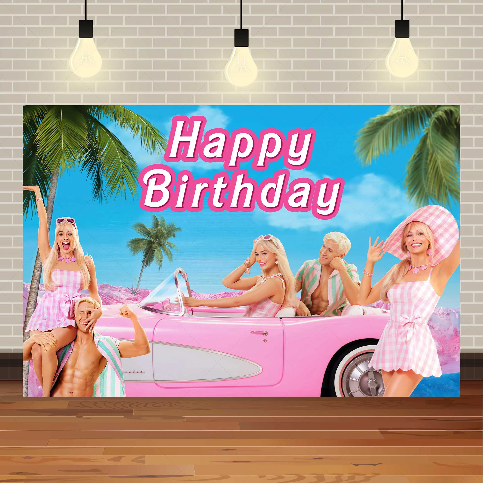 Barbie Theme Girl Princess Birthday Party Scene Pink Background Cloth Barbie Event Layout Decoration Princess Photo Poster