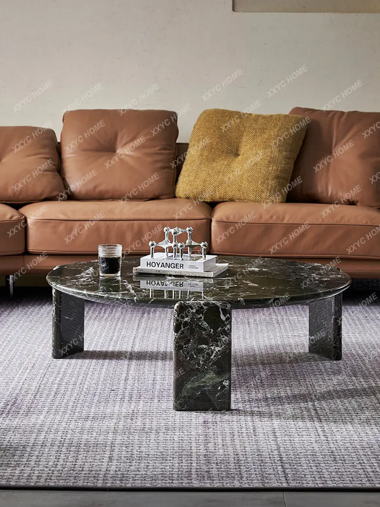 Minimalist Green Green Natural Marble Home Light Luxury Premium Villa Round Coffee Table New