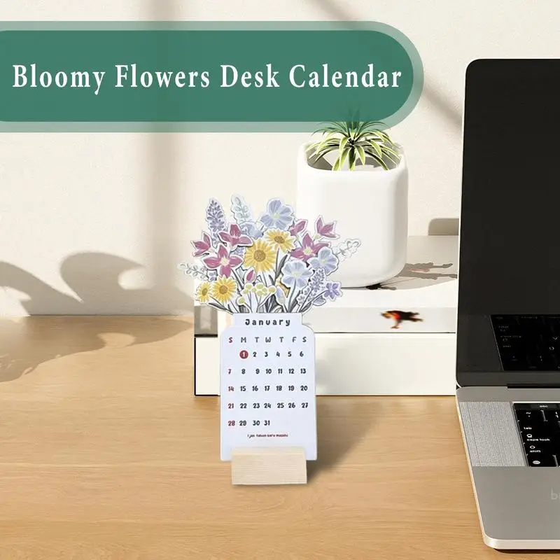 Bloomy Flowers Desk Calendar 2025 Floral Desktop Calendar Decor Stylish Design Tabletop Decoration For Living Room Dormitory