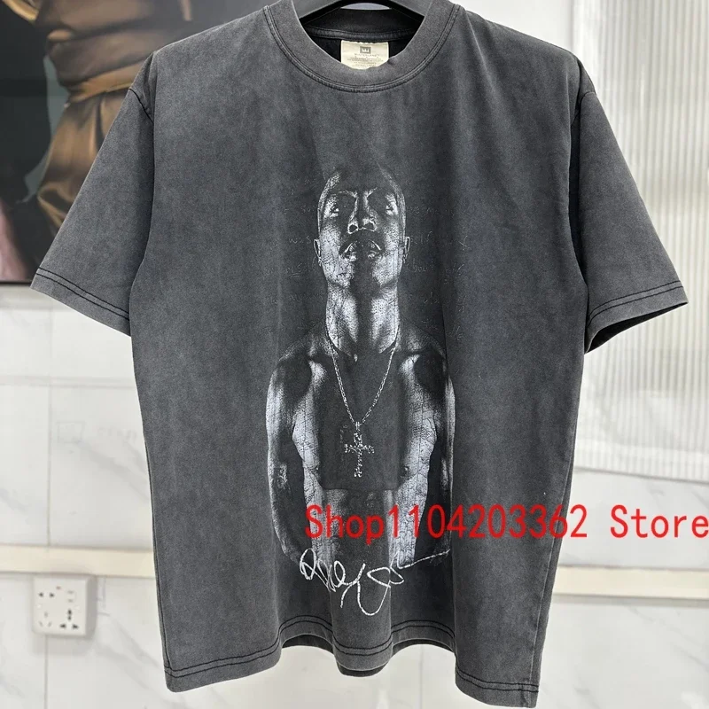 American High Street 2PAC T-shirt Top Classic BIG Portrait Print Small Neckline Tee Summer Retro Hip Hop Tupac Short Sleeves