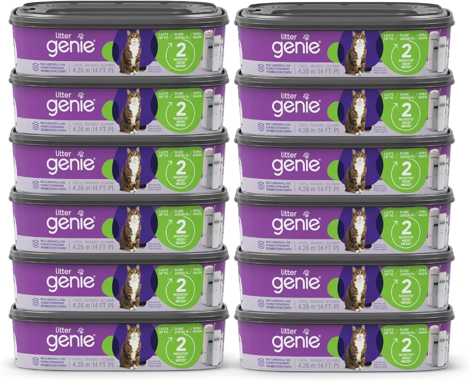 

Стандартные 12 пакетов для заправки кошачьего туалета, всего 168 футов, поставка до 24 месяцев для максимального контроля запаха