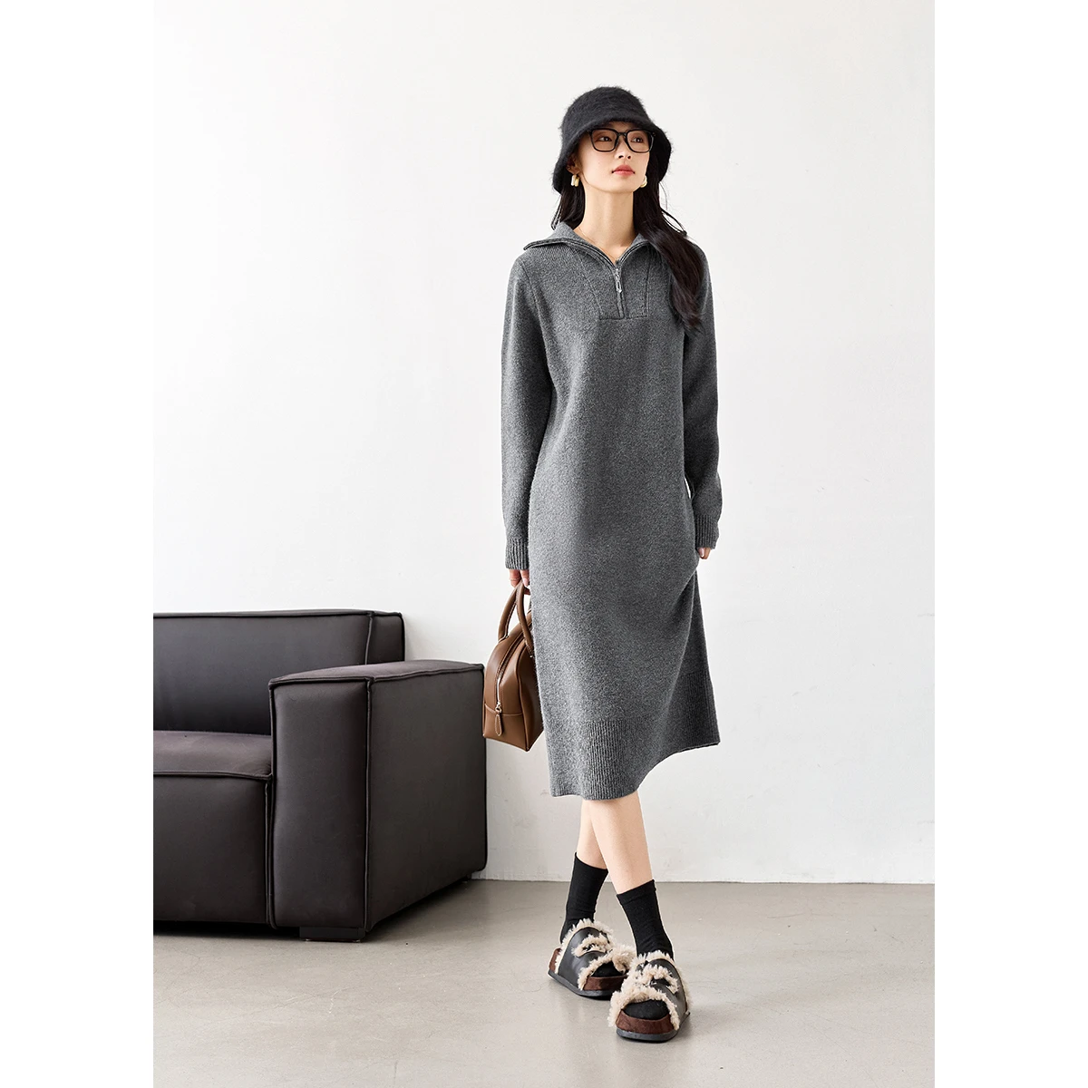 VIMLY-maxivestido tejido de cuello alto para mujer, ropa de trabajo de invierno, vestidos elegantes rectos para mujer, suéter de manga larga, vestido femenino 73582