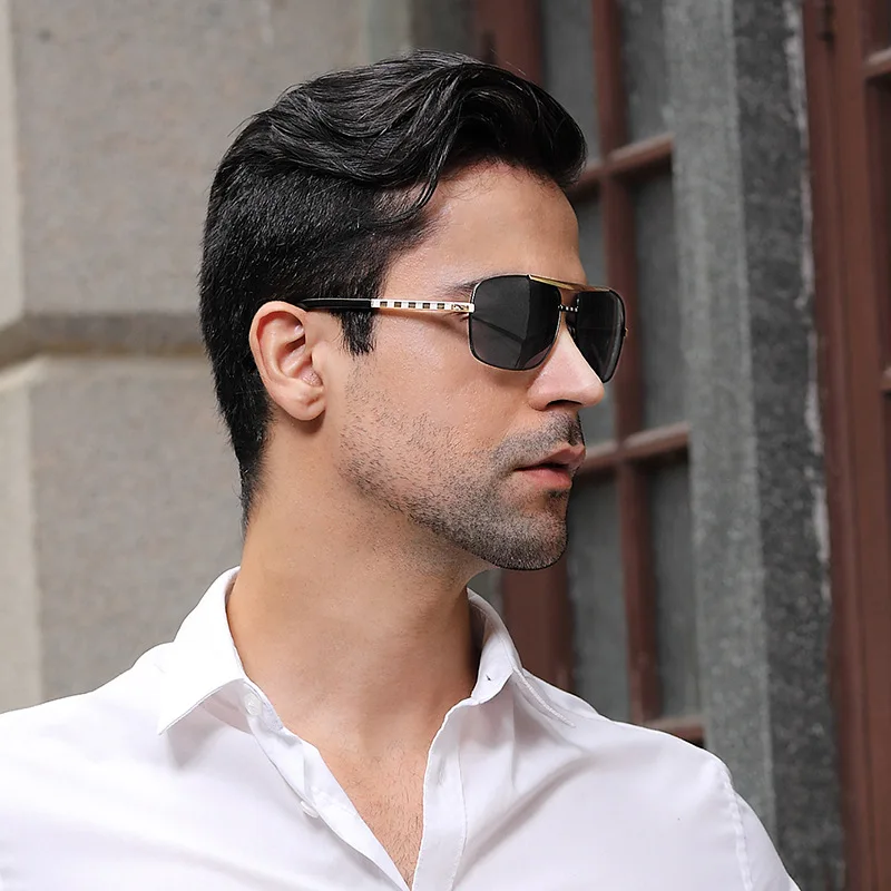 Gafas de sol cuadradas Vintage para hombre, gafas de diseñador de marca de lujo, monturas de Metal, gafas de sol para hombre, gafas de sol rectangulares de moda