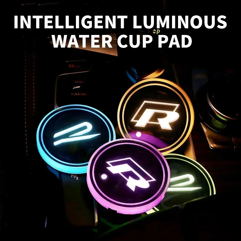 1/2pcs Car Luminous Water Cup Coaster 7 Colorful For Volkswagen Tiguan Bora POLO PASSAT CC Touran GOLF Jetta Arteon T-CROSS MK6