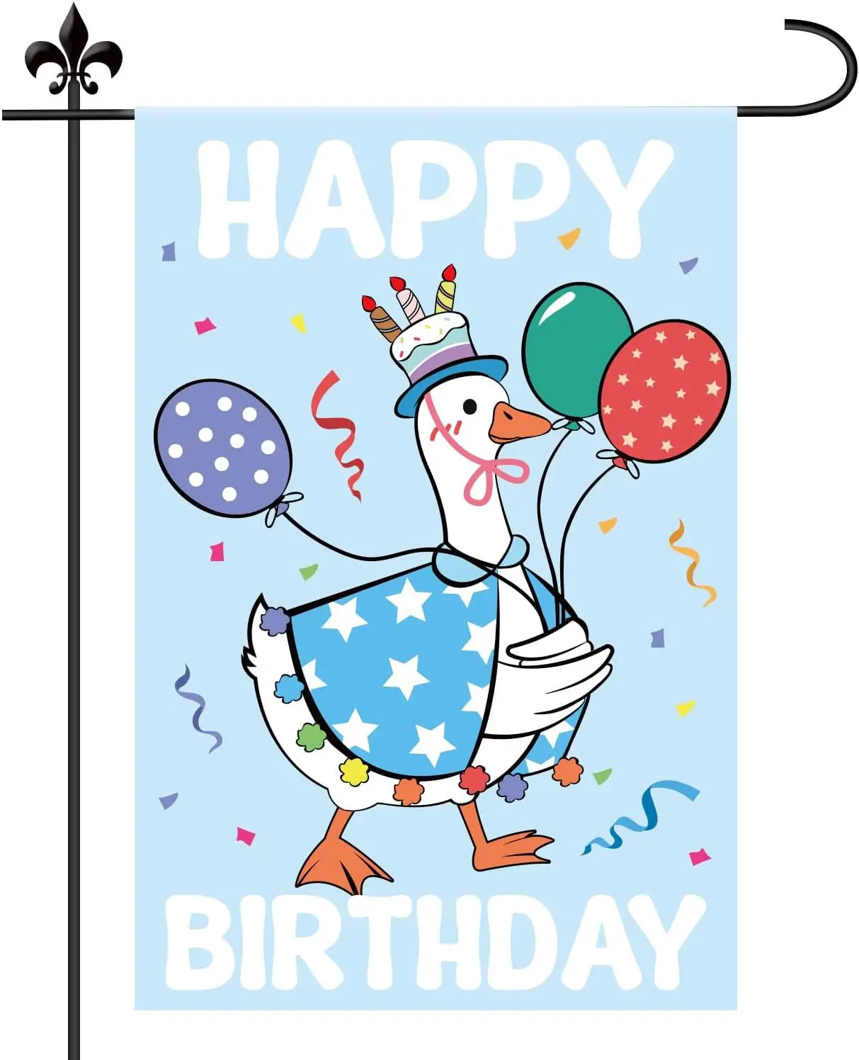Happy Birthday Garden Flag for Outside, 12x18 Inch Double-Sided Funny Goose Birthday Yard Sign, Cute Colorful Balloon Garden hhz