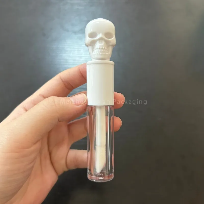 50pcs Halloween unique grande brosse blanc argent crâne lèvres glaçure tube vide tête humaine brillant à lèvres conteneur tubes vides 5 ml 3 ml