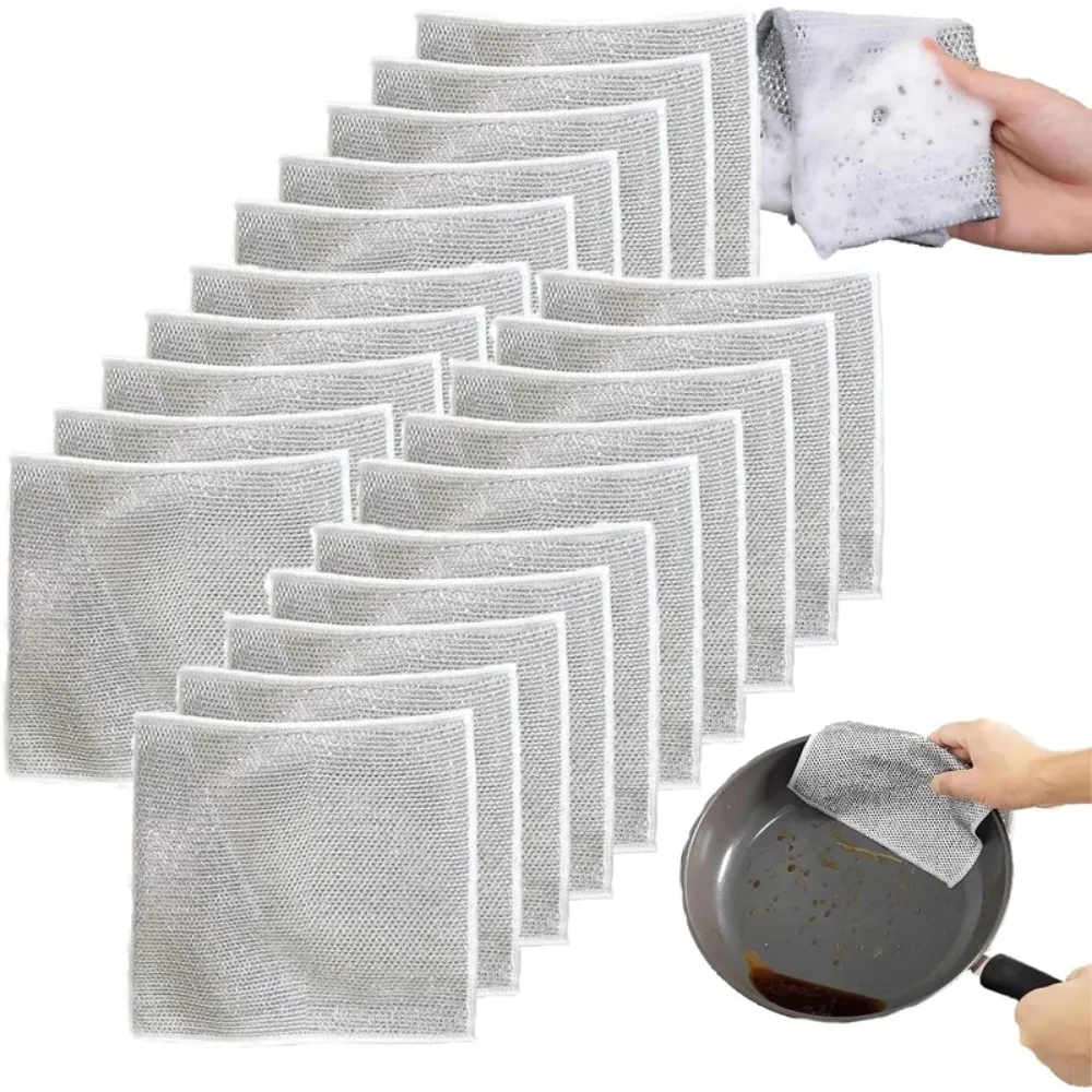 Dish Cloth Rust Removal Cleaning Cloth Kitchen Magic Dishwashing Towel Metal Steel Wire Cleaning Rag Microwave Stove Clean Tools