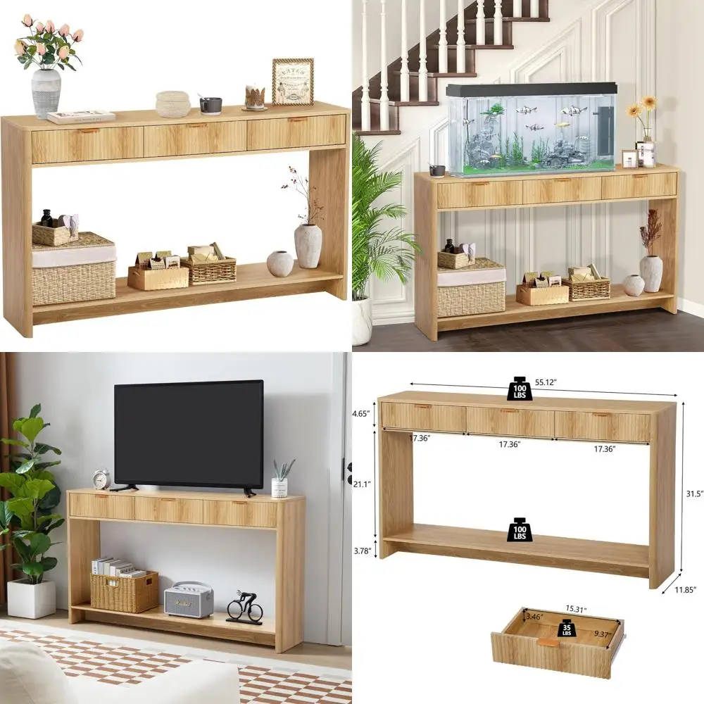 طاولة وحدة تحكم للمدخل مع 3 أدراج، طاولة أريكة ضيقة طويلة لغرفة المعيشة خلف الأريكة، أثاث المدخل