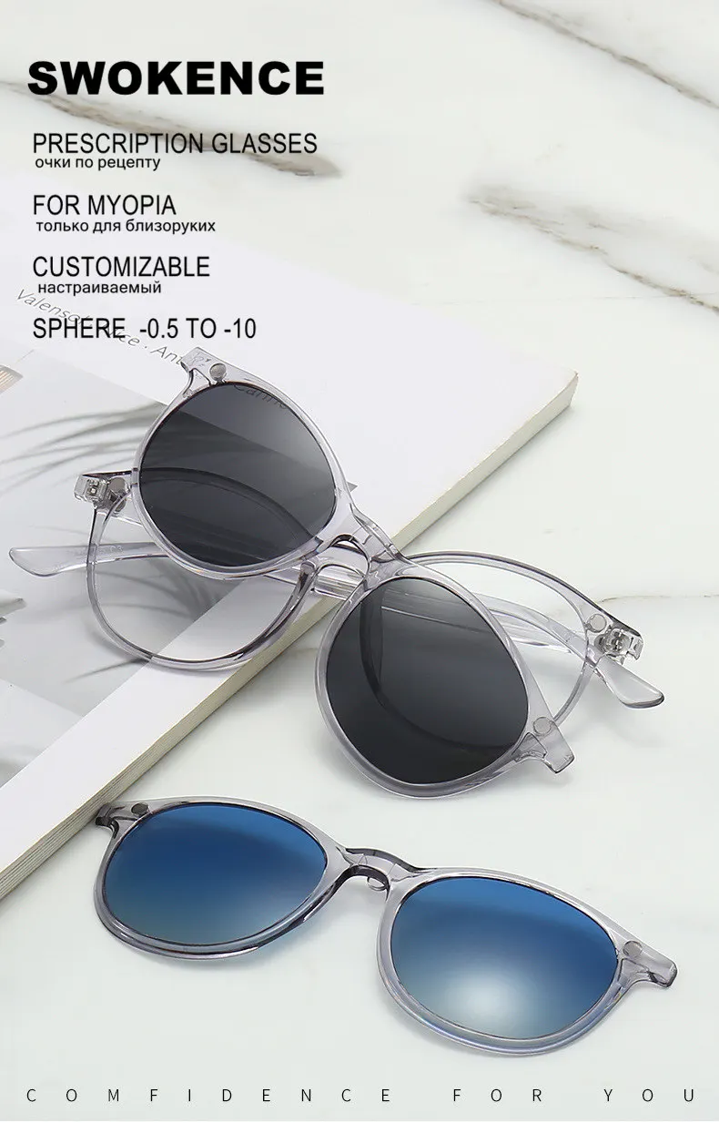 Sonnenbrillen-Clip und Myopie-Brille für Sphäre -0,5 bis -10 Männer Frauen transparenter Rahmen verschreibungspflichtige Brille für Kurzsichtigkeit oder Hornhautverkrümmung F588 – Detail 1