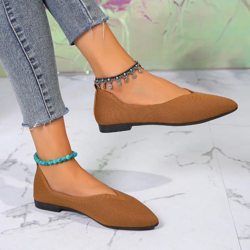 

2024New Outwear Solid Color Oversized Shallow Cut Shoes Women's Knitted Comfort Flat Shoes Women