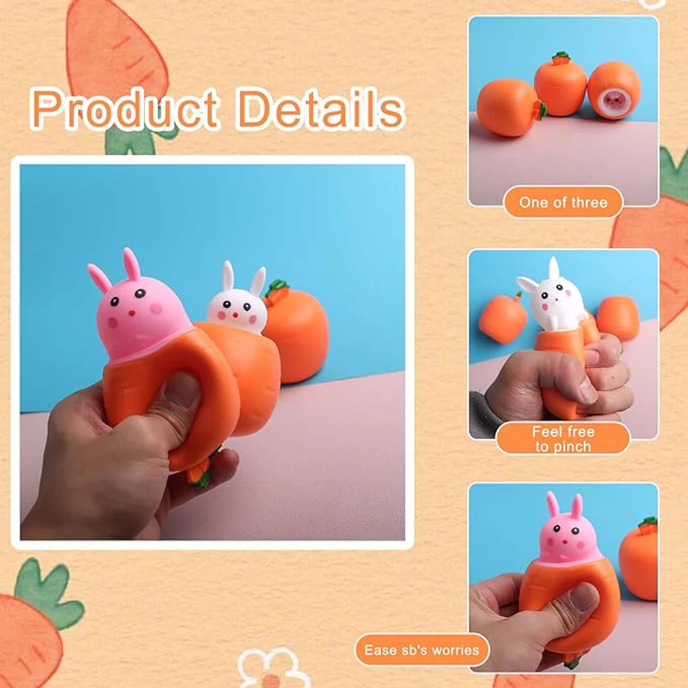 4PCS Funny Carrot Rabbit Cup Squeeze Toys Stress-relieving Bunny Pinch Fun Stress Ball Prank Toy Fidget Toys Gifts