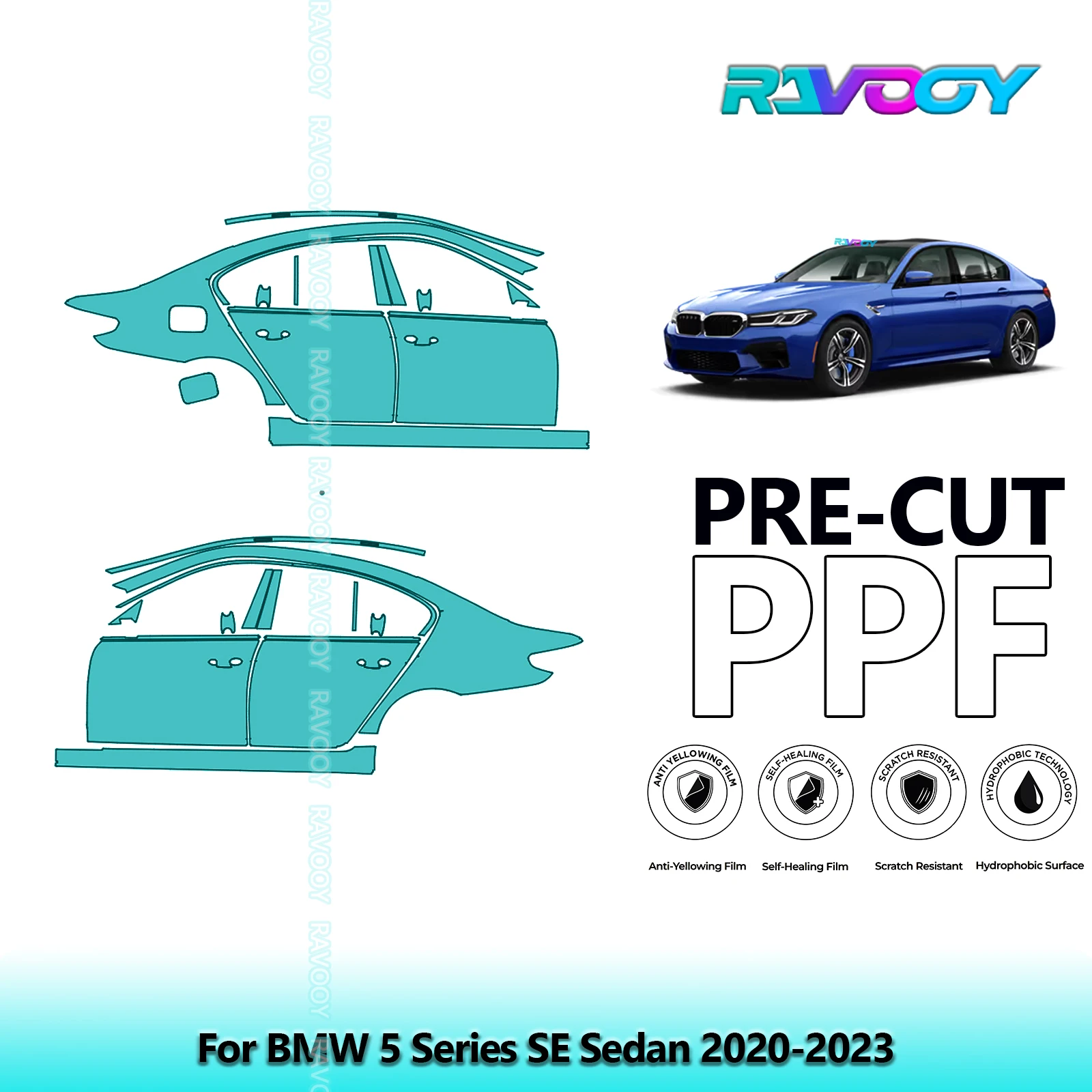 

For BMW 5 Series SE Sedan 2020-2023 8.5mil Clear Matte Pre-Cut PPF Door & A/B Pillar Kit TPU Paint Protection Film Set
