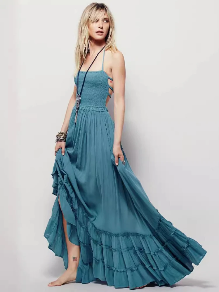 

Сексуальное платье для девочек в богемном стиле с открытой спиной и без рукавов, пляжная сексуальная элегантная длинная юбка, сексуальная длинная праздничная женская одежда 2025