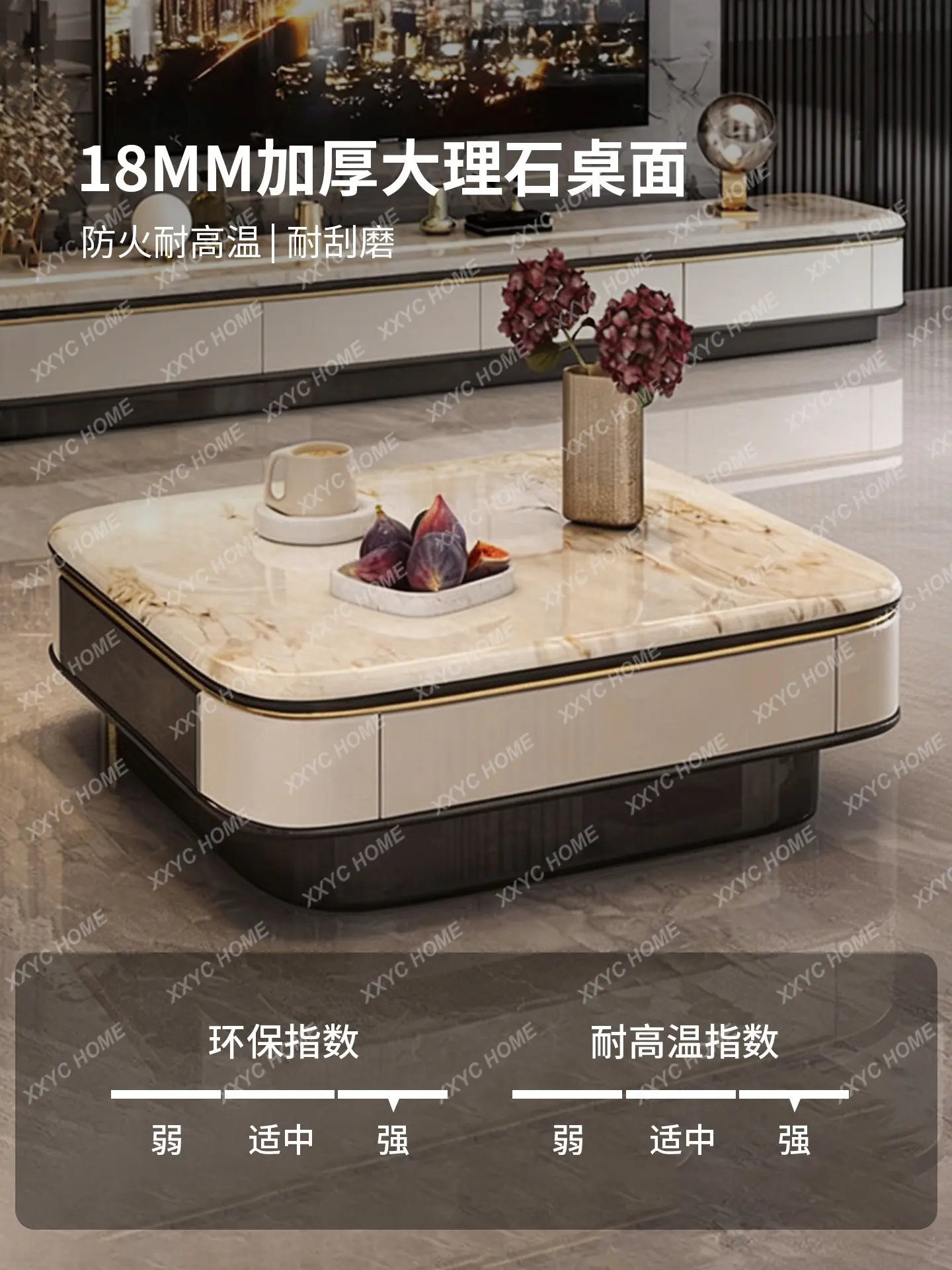 Light luxury marble coffee table size modern living room household rock slab high and low combination square combination